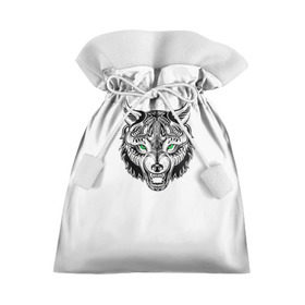 Подарочный 3D мешок с принтом Татуировка волка в Тюмени, 100% полиэстер | Размер: 29*39 см | Тематика изображения на принте: голова волка | животное тотема | тату волка