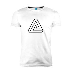 Мужская футболка премиум с принтом Невозможный треугольник в Тюмени, 92% хлопок, 8% лайкра | приталенный силуэт, круглый вырез ворота, длина до линии бедра, короткий рукав | Тематика изображения на принте: оптическая иллюзия