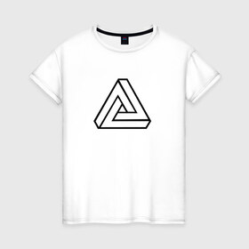 Женская футболка хлопок с принтом Невозможный треугольник в Тюмени, 100% хлопок | прямой крой, круглый вырез горловины, длина до линии бедер, слегка спущенное плечо | оптическая иллюзия