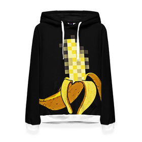 Женская толстовка 3D с принтом Банан 18+ в Тюмени, 100% полиэстер  | двухслойный капюшон со шнурком для регулировки, мягкие манжеты на рукавах и по низу толстовки, спереди карман-кенгуру с мягким внутренним слоем. | банан | большой банан | ххх