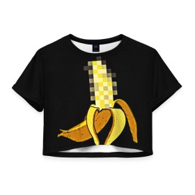 Женская футболка 3D укороченная с принтом Банан 18+ в Тюмени, 100% полиэстер | круглая горловина, длина футболки до линии талии, рукава с отворотами | банан | большой банан | ххх