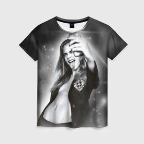 Женская футболка 3D с принтом Кара Делевинь в Тюмени, 100% полиэфир ( синтетическое хлопкоподобное полотно) | прямой крой, круглый вырез горловины, длина до линии бедер | cara delevingne | актриса | британская | кара делевинь | топ модель