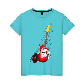 Женская футболка хлопок с принтом Бас-гитара в Тюмени, 100% хлопок | прямой крой, круглый вырез горловины, длина до линии бедер, слегка спущенное плечо | musik | transe | гитара | мелодия | музыка | ноты | транс