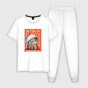Мужская пижама хлопок с принтом Гагарин в Тюмени, 100% хлопок | брюки и футболка прямого кроя, без карманов, на брюках мягкая резинка на поясе и по низу штанин
 | gagarin | гагарин | космонавт | космос | ракета | ссср