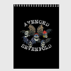 Скетчбук с принтом Avenged Sevenfold в Тюмени, 100% бумага
 | 48 листов, плотность листов — 100 г/м2, плотность картонной обложки — 250 г/м2. Листы скреплены сверху удобной пружинной спиралью | avenged sevenfold