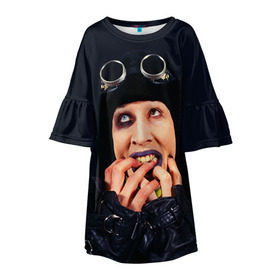 Детское платье 3D с принтом Mаrilyn Manson в Тюмени, 100% полиэстер | прямой силуэт, чуть расширенный к низу. Круглая горловина, на рукавах — воланы | mаrilyn manson