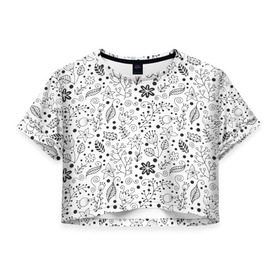 Женская футболка 3D укороченная с принтом Цветочки-травушки в Тюмени, 100% полиэстер | круглая горловина, длина футболки до линии талии, рукава с отворотами | листья | природа | ромашки | цветы