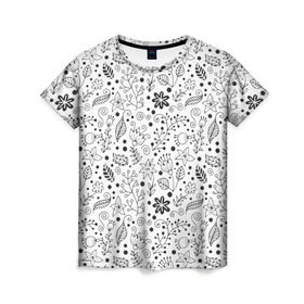 Женская футболка 3D с принтом Цветочки-травушки в Тюмени, 100% полиэфир ( синтетическое хлопкоподобное полотно) | прямой крой, круглый вырез горловины, длина до линии бедер | листья | природа | ромашки | цветы