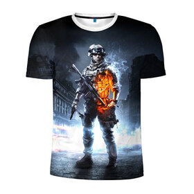 Мужская футболка 3D спортивная с принтом Battlefield в Тюмени, 100% полиэстер с улучшенными характеристиками | приталенный силуэт, круглая горловина, широкие плечи, сужается к линии бедра | Тематика изображения на принте: 3 | battlefield | батла | игра