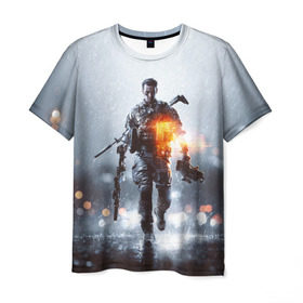 Мужская футболка 3D с принтом Battlefield в Тюмени, 100% полиэфир | прямой крой, круглый вырез горловины, длина до линии бедер | battlefield | батла | боец | воин | игра | солдат