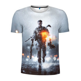 Мужская футболка 3D спортивная с принтом Battlefield в Тюмени, 100% полиэстер с улучшенными характеристиками | приталенный силуэт, круглая горловина, широкие плечи, сужается к линии бедра | Тематика изображения на принте: battlefield | батла | боец | воин | игра | солдат