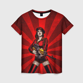Женская футболка 3D с принтом Red alert в Тюмени, 100% полиэфир ( синтетическое хлопкоподобное полотно) | прямой крой, круглый вырез горловины, длина до линии бедер | девушка | оружие | снайпер | ссср