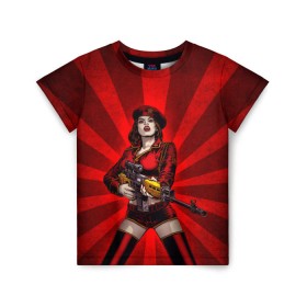 Детская футболка 3D с принтом Red alert в Тюмени, 100% гипоаллергенный полиэфир | прямой крой, круглый вырез горловины, длина до линии бедер, чуть спущенное плечо, ткань немного тянется | Тематика изображения на принте: девушка | оружие | снайпер | ссср