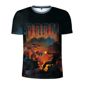Мужская футболка 3D спортивная с принтом Doom 2 в Тюмени, 100% полиэстер с улучшенными характеристиками | приталенный силуэт, круглая горловина, широкие плечи, сужается к линии бедра | минотавр