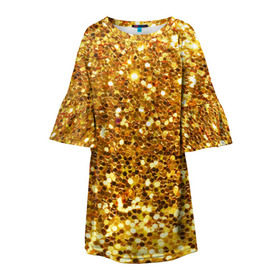 Детское платье 3D с принтом Золотое мерцание в Тюмени, 100% полиэстер | прямой силуэт, чуть расширенный к низу. Круглая горловина, на рукавах — воланы | зеркала | золотая россыпь | золото | золотое | мерцание | свет | яркий