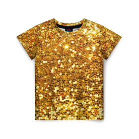 Детская футболка 3D с принтом Золотое мерцание в Тюмени, 100% гипоаллергенный полиэфир | прямой крой, круглый вырез горловины, длина до линии бедер, чуть спущенное плечо, ткань немного тянется | зеркала | золотая россыпь | золото | золотое | мерцание | свет | яркий