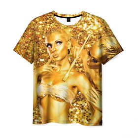 Мужская футболка 3D с принтом Боди-арт в Тюмени, 100% полиэфир | прямой крой, круглый вырез горловины, длина до линии бедер | bodyart | faceart | аквагрим | боди арт | бодиарт | девушка | девушки | золото | золотые | кисть | мерцание | по телу | роспись | свет | фейсарт | яркий