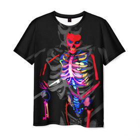 Мужская футболка 3D с принтом Скелет в Тюмени, 100% полиэфир | прямой крой, круглый вырез горловины, длина до линии бедер | Тематика изображения на принте: bodyart | faceart | helloween | аквагрим | боди арт | бодиарт | замок | ключ | неоновый | свет | сердце | скелет | фейсарт | хэллоуин | череп