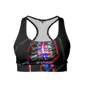 Женский спортивный топ 3D с принтом Скелет в Тюмени, 82% полиэстер, 18% спандекс Ткань безопасна для здоровья, позволяет коже дышать, не мнется и не растягивается |  | bodyart | faceart | helloween | аквагрим | боди арт | бодиарт | замок | ключ | неоновый | свет | сердце | скелет | фейсарт | хэллоуин | череп