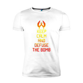 Мужская футболка премиум с принтом Keep calm and defuse the bomb в Тюмени, 92% хлопок, 8% лайкра | приталенный силуэт, круглый вырез ворота, длина до линии бедра, короткий рукав | Тематика изображения на принте: 