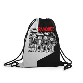 Рюкзак-мешок 3D с принтом Ramones 1 в Тюмени, 100% полиэстер | плотность ткани — 200 г/м2, размер — 35 х 45 см; лямки — толстые шнурки, застежка на шнуровке, без карманов и подкладки | Тематика изображения на принте: joey ramone | punk | джоуи рамон | панк | рамонез | рамонес