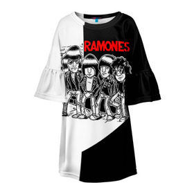 Детское платье 3D с принтом Ramones 1 в Тюмени, 100% полиэстер | прямой силуэт, чуть расширенный к низу. Круглая горловина, на рукавах — воланы | joey ramone | punk | джоуи рамон | панк | рамонез | рамонес
