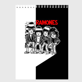Скетчбук с принтом Ramones 1 в Тюмени, 100% бумага
 | 48 листов, плотность листов — 100 г/м2, плотность картонной обложки — 250 г/м2. Листы скреплены сверху удобной пружинной спиралью | joey ramone | punk | джоуи рамон | панк | рамонез | рамонес