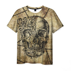 Мужская футболка 3D с принтом Skull & Chains в Тюмени, 100% полиэфир | прямой крой, круглый вырез горловины, длина до линии бедер | красивый | крутой | рисунок | узор | цепи | череп