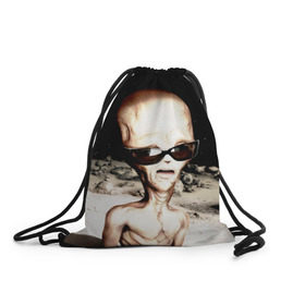 Рюкзак-мешок 3D с принтом Пришелец в Тюмени, 100% полиэстер | плотность ткани — 200 г/м2, размер — 35 х 45 см; лямки — толстые шнурки, застежка на шнуровке, без карманов и подкладки | инопланетянин | космос | очки | пришелец