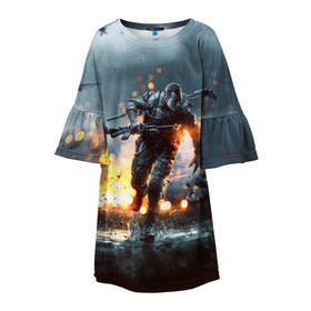 Детское платье 3D с принтом Battlefield в Тюмени, 100% полиэстер | прямой силуэт, чуть расширенный к низу. Круглая горловина, на рукавах — воланы | battlefield | батла | батлфилд | игра