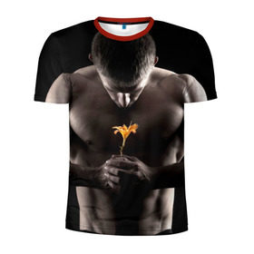 Мужская футболка 3D спортивная с принтом Цветок в Тюмени, 100% полиэстер с улучшенными характеристиками | приталенный силуэт, круглая горловина, широкие плечи, сужается к линии бедра | культурист | мужчина | мышцы | парень | подарок | спортсмен | цветок