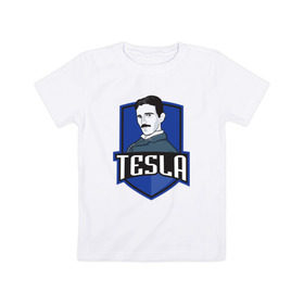 Детская футболка хлопок с принтом Никола Тесла в Тюмени, 100% хлопок | круглый вырез горловины, полуприлегающий силуэт, длина до линии бедер | tesla