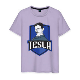 Мужская футболка хлопок с принтом Никола Тесла в Тюмени, 100% хлопок | прямой крой, круглый вырез горловины, длина до линии бедер, слегка спущенное плечо. | Тематика изображения на принте: tesla