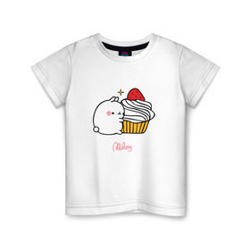 Детская футболка хлопок с принтом Кролик Моланг (кекс) в Тюмени, 100% хлопок | круглый вырез горловины, полуприлегающий силуэт, длина до линии бедер | molang | каваи | кекс | кролик | моланг | няшя