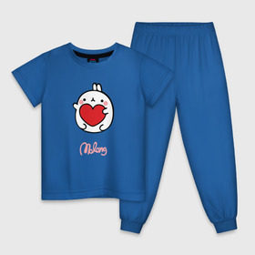 Детская пижама хлопок с принтом Кролик Моланг (сердце) в Тюмени, 100% хлопок |  брюки и футболка прямого кроя, без карманов, на брюках мягкая резинка на поясе и по низу штанин
 | Тематика изображения на принте: molang | каваи | кролик | любовь | моланг | сердце