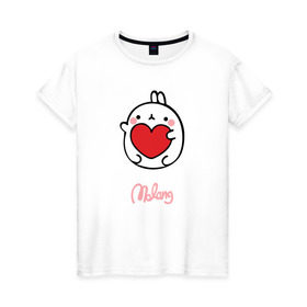 Женская футболка хлопок с принтом Кролик Моланг (сердце) в Тюмени, 100% хлопок | прямой крой, круглый вырез горловины, длина до линии бедер, слегка спущенное плечо | molang | каваи | кролик | любовь | моланг | сердце