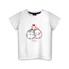 Детская футболка хлопок с принтом Кролик Моланг (любовь) в Тюмени, 100% хлопок | круглый вырез горловины, полуприлегающий силуэт, длина до линии бедер | molang | каваи | кролик | любовь | моланг