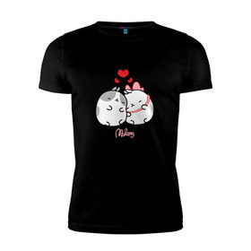 Мужская футболка премиум с принтом Кролик Моланг (любовь) в Тюмени, 92% хлопок, 8% лайкра | приталенный силуэт, круглый вырез ворота, длина до линии бедра, короткий рукав | molang | каваи | кролик | любовь | моланг