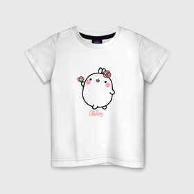Детская футболка хлопок с принтом Кролик Моланг (цветы) в Тюмени, 100% хлопок | круглый вырез горловины, полуприлегающий силуэт, длина до линии бедер | molang | каваи | кролик | моланг | няша | цветы