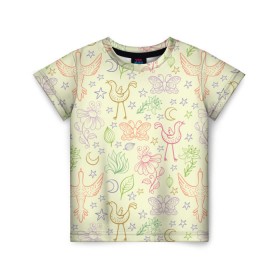 Детская футболка 3D с принтом Разноцветные птицы в Тюмени, 100% гипоаллергенный полиэфир | прямой крой, круглый вырез горловины, длина до линии бедер, чуть спущенное плечо, ткань немного тянется | бабочки | звезды | птицы | растения | цветы
