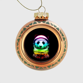 Стеклянный ёлочный шар с принтом Панда космонавт в Тюмени, Стекло | Диаметр: 80 мм | астронавт | звезды | космонавт | космос | панда | радуга