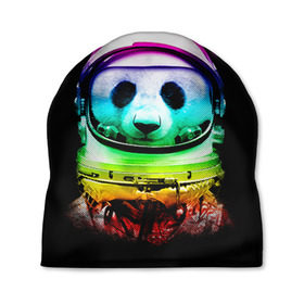 Шапка 3D с принтом Панда космонавт в Тюмени, 100% полиэстер | универсальный размер, печать по всей поверхности изделия | астронавт | звезды | космонавт | космос | панда | радуга