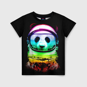 Детская футболка 3D с принтом Панда космонавт в Тюмени, 100% гипоаллергенный полиэфир | прямой крой, круглый вырез горловины, длина до линии бедер, чуть спущенное плечо, ткань немного тянется | Тематика изображения на принте: астронавт | звезды | космонавт | космос | панда | радуга