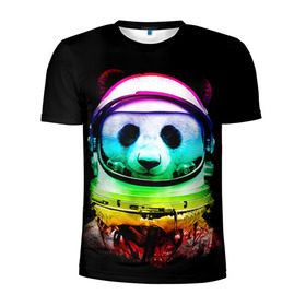 Мужская футболка 3D спортивная с принтом Панда космонавт в Тюмени, 100% полиэстер с улучшенными характеристиками | приталенный силуэт, круглая горловина, широкие плечи, сужается к линии бедра | астронавт | звезды | космонавт | космос | панда | радуга