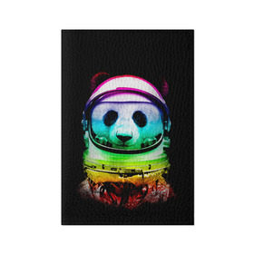 Обложка для паспорта матовая кожа с принтом Панда космонавт в Тюмени, натуральная матовая кожа | размер 19,3 х 13,7 см; прозрачные пластиковые крепления | астронавт | звезды | космонавт | космос | панда | радуга