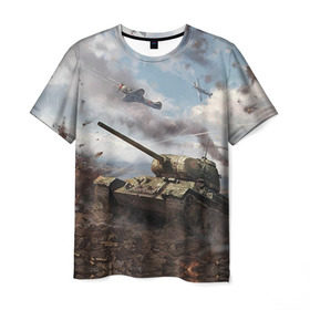 Мужская футболка 3D с принтом Наступление в Тюмени, 100% полиэфир | прямой крой, круглый вырез горловины, длина до линии бедер | 9 мая | великая отечественная | великая отечественная война | вов | день победы | победа | танк