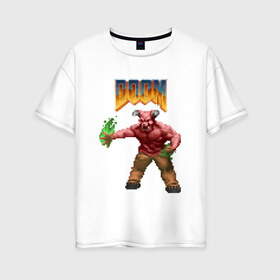 Женская футболка хлопок Oversize с принтом Минотавр (Doom) пиксель-арт в Тюмени, 100% хлопок | свободный крой, круглый ворот, спущенный рукав, длина до линии бедер
 | 