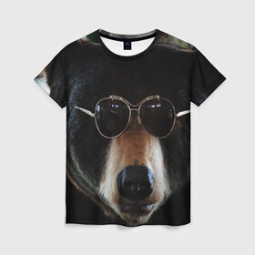 Женская футболка 3D с принтом Медведь в очках в Тюмени, 100% полиэфир ( синтетическое хлопкоподобное полотно) | прямой крой, круглый вырез горловины, длина до линии бедер | животное | медведь | новая | очки | природа | стильная