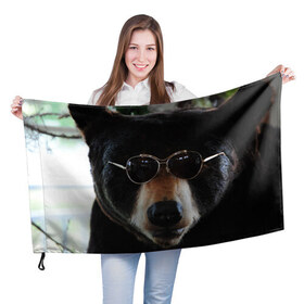 Флаг 3D с принтом Медведь в очках в Тюмени, 100% полиэстер | плотность ткани — 95 г/м2, размер — 67 х 109 см. Принт наносится с одной стороны | животное | медведь | новая | очки | природа | стильная