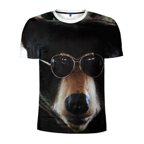 Мужская футболка 3D спортивная с принтом Медведь в очках в Тюмени, 100% полиэстер с улучшенными характеристиками | приталенный силуэт, круглая горловина, широкие плечи, сужается к линии бедра | животное | медведь | новая | очки | природа | стильная